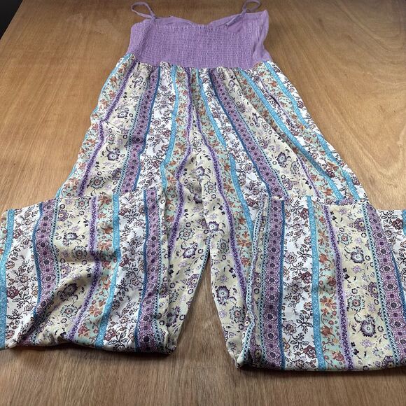BOG Collective Boho Patchwork Jumpsuit Wide Leg Smocked Womens L - Picture 3 of 6